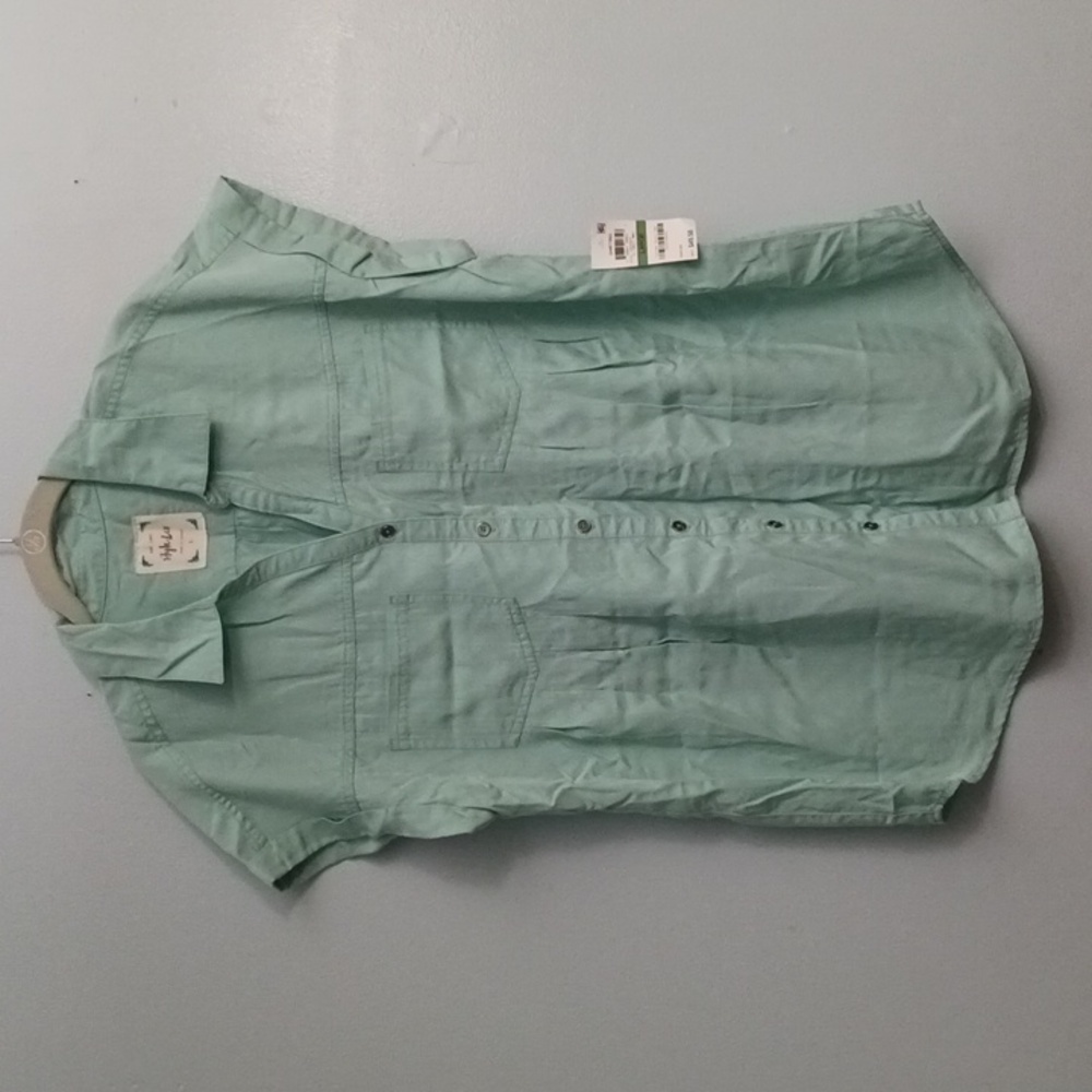 Style & Co size Large women's 100% lyocell mint green cap, roll sleeves …